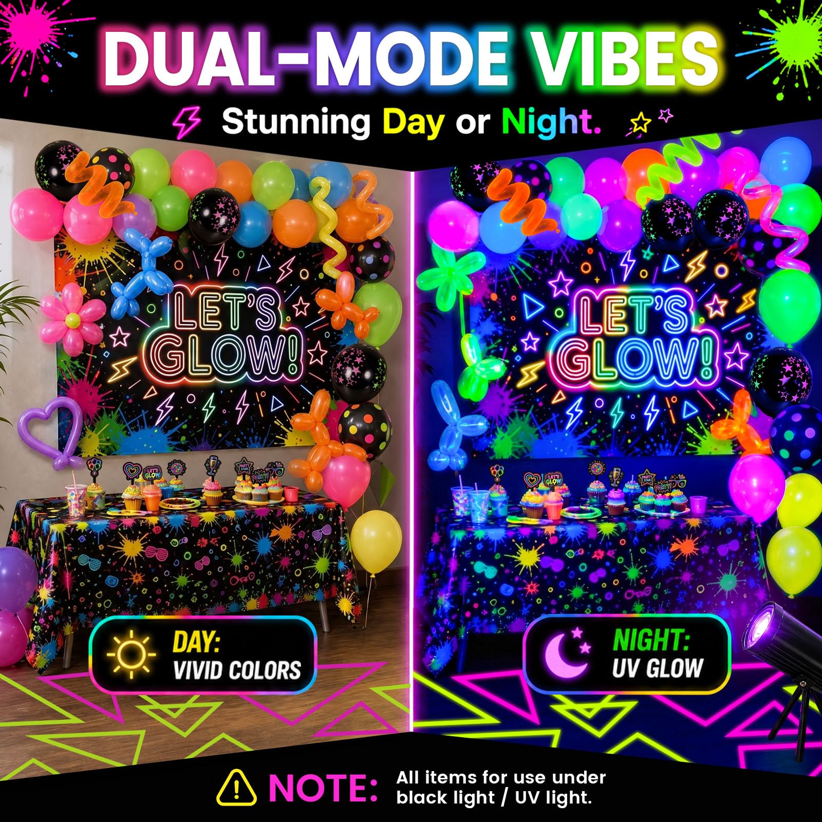 LovesTown 192PCS Neon Glow Party Decorations Kit with 113 Balloons