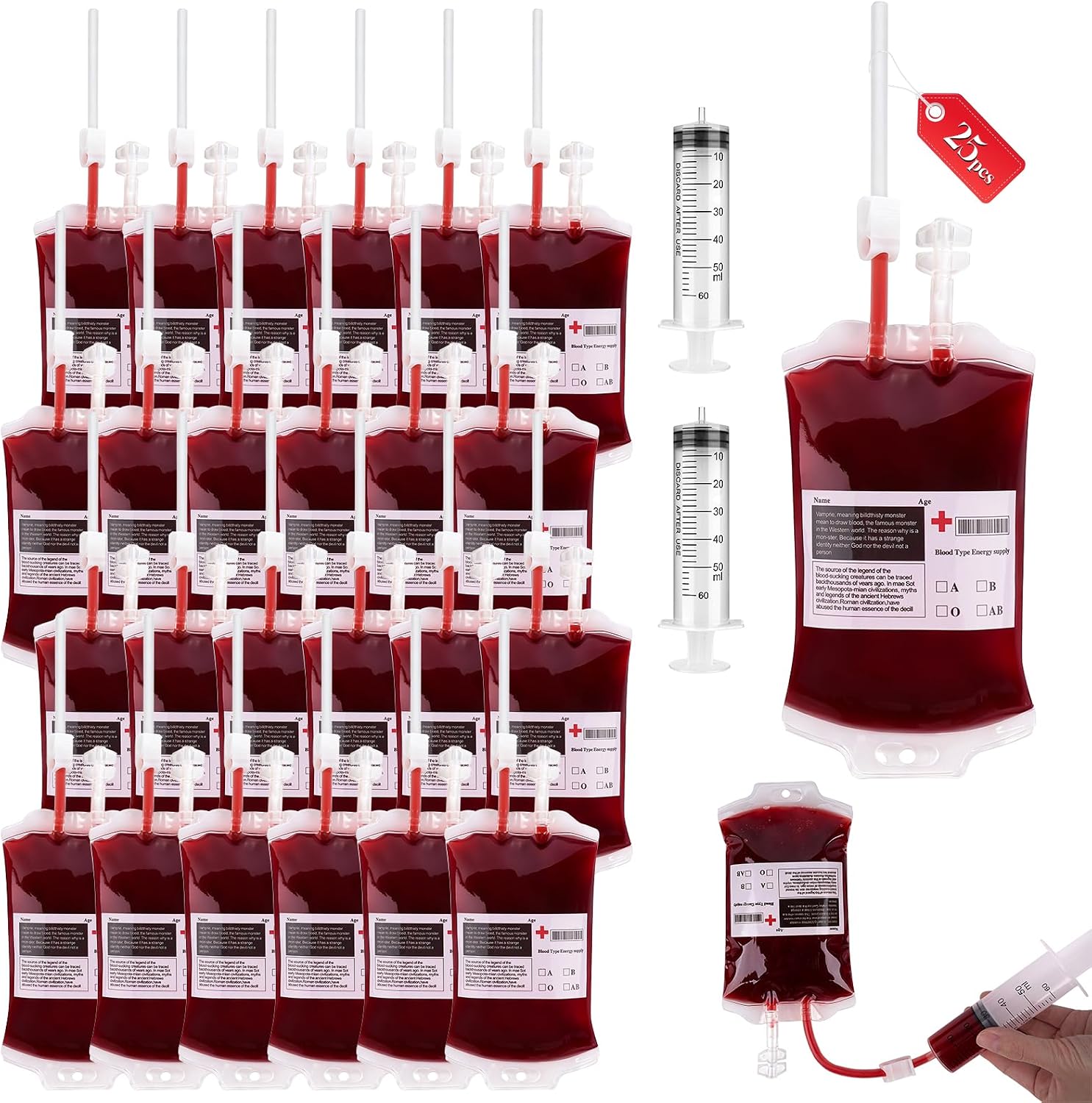 Halloween IV Blood Bag for Drinks PVC 350ml/12.6 fl oz with 2Clips (50)
