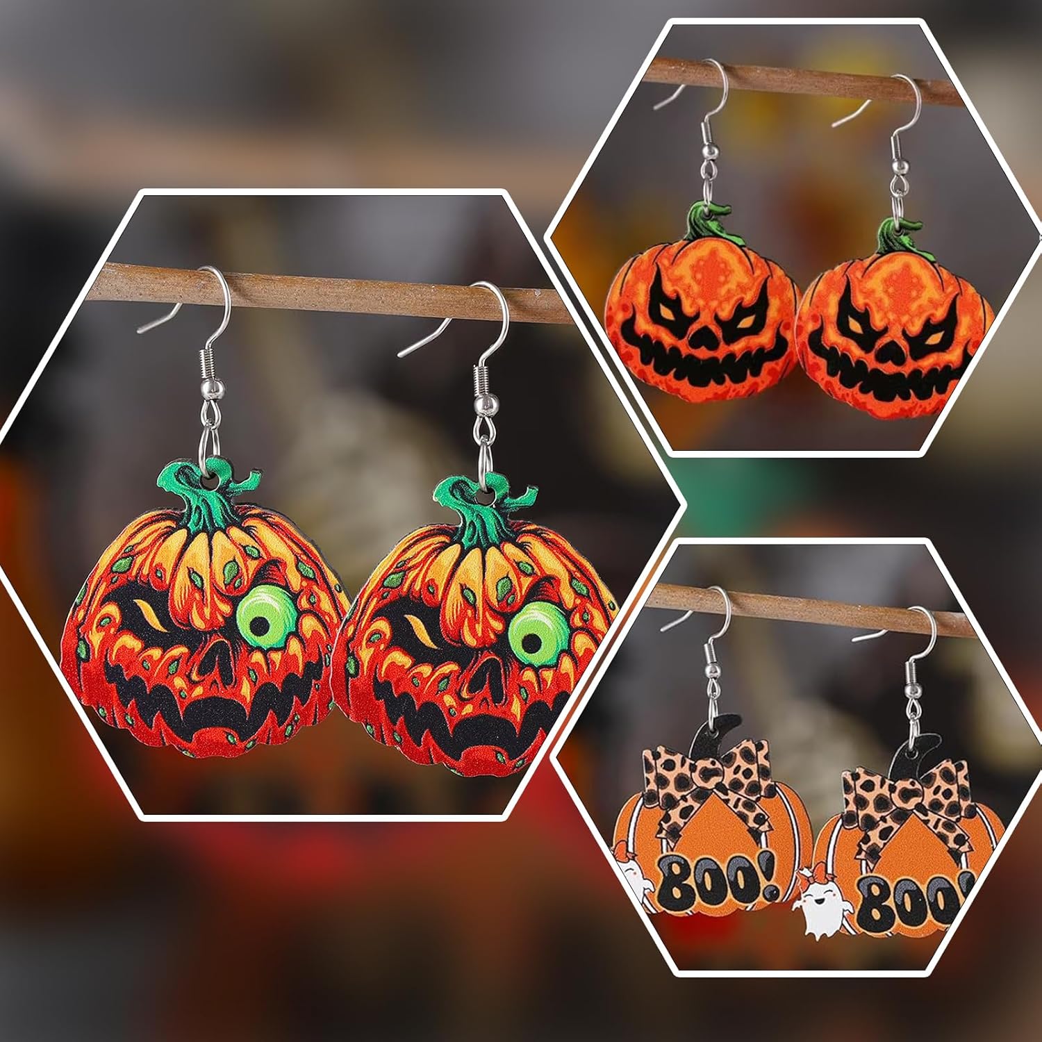 Halloween Earrings for Women Wooden Double Painted Punmpkin Funny Halloween Holiday Drop Earrings Jewelry Gifts Accessories - Image 6