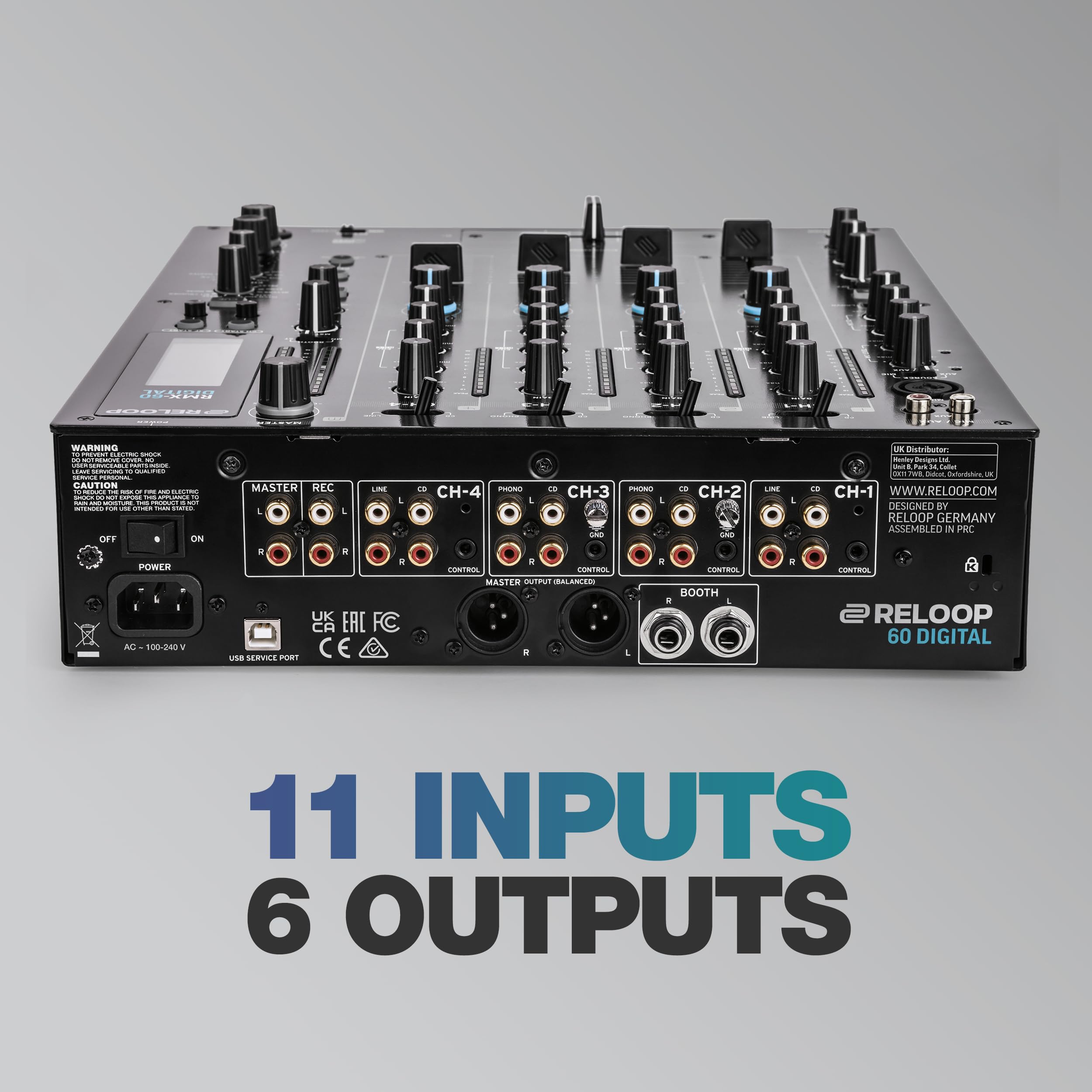 Reloop RMX-60 Digital - Klassischer 4+1 Kanal Performance Club DJ Mixer, 9 High-Quality Performance-Effekte in Studioqualität, 11 Inputs, 6 Outputs, Bipolarer Filter