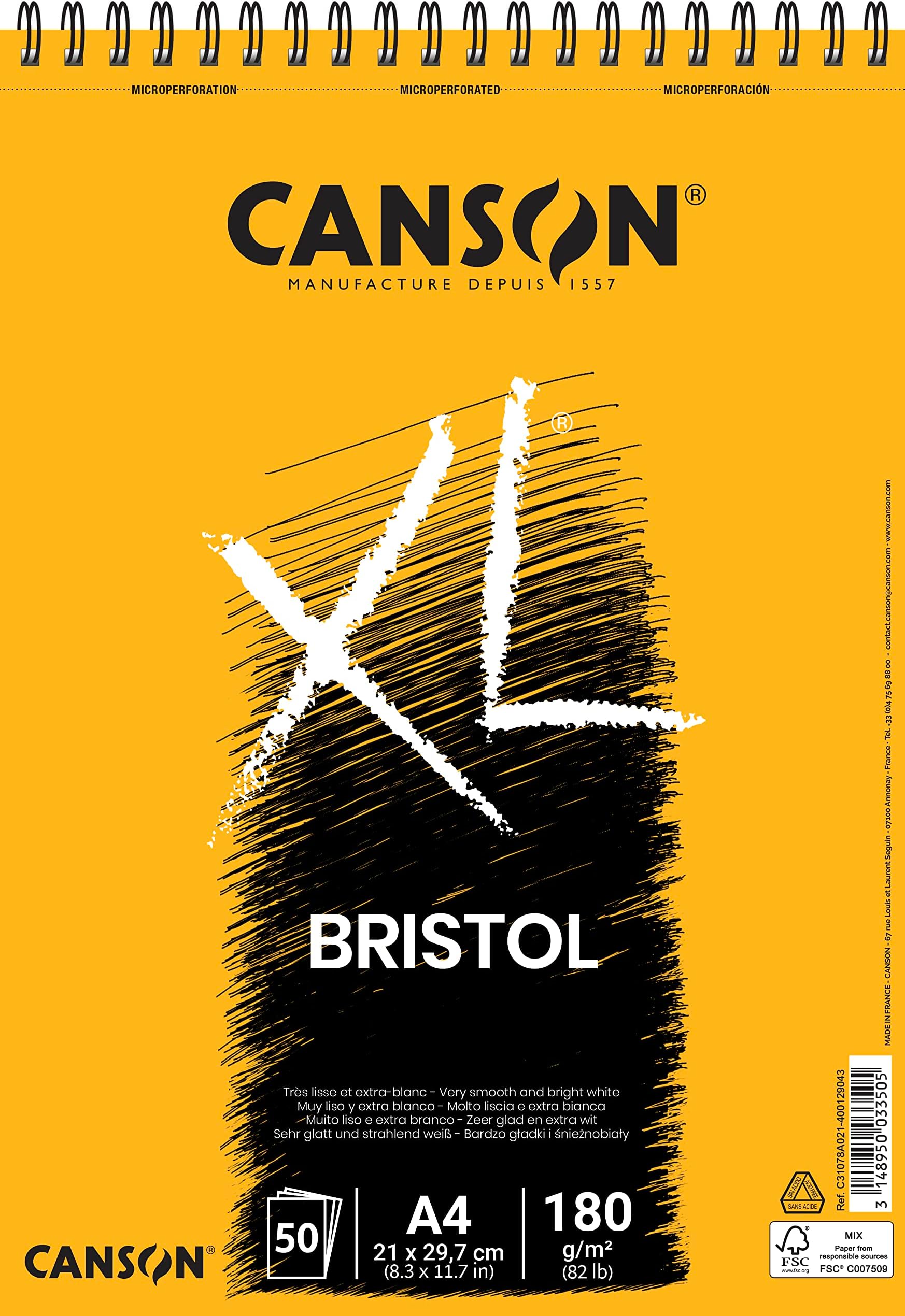 XL Bristol 180gsm A4 Paper, Very Smooth, Spiral Pad Short Side, 50 Extra White Sheets, For Professional Artists & Illustrators