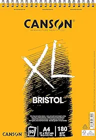 CANSON XL Bristol, Caderno Papel Acetinado com Espiral 180g/m², Tamanho A4: 21 x 29,7cm, 50 Folhas