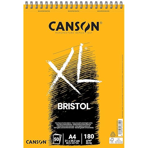 Canson Álbum Espiral 21X29,7 50H Xl Bristol Extraliso 180G, Blanco, A4