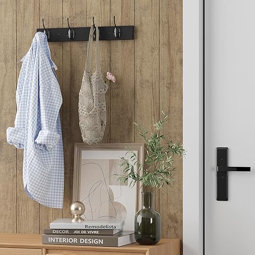 Miniatura 2 de VERTORGAN Ganchos para pared, perchero montado en la pared, ganchos para sombreros y perchero con 4 ganchos para entrada, baño, dormitorio (negro)
