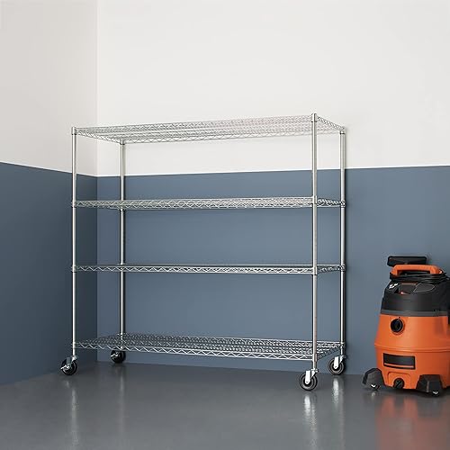 Miniatura 8 de Trinity Basics - Estantería de alambre ajustable de 4 niveles con ruedas para organización de cocina, almacenamiento de garaje, cuarto de