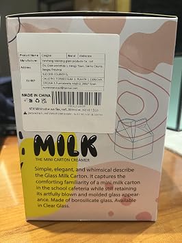 Glass Milk Carton Creamer Pitcher Cute Clear Kawaii Milk Carton Cup Mini Creamer Pitcher Container 12 Oz, 1Pcs