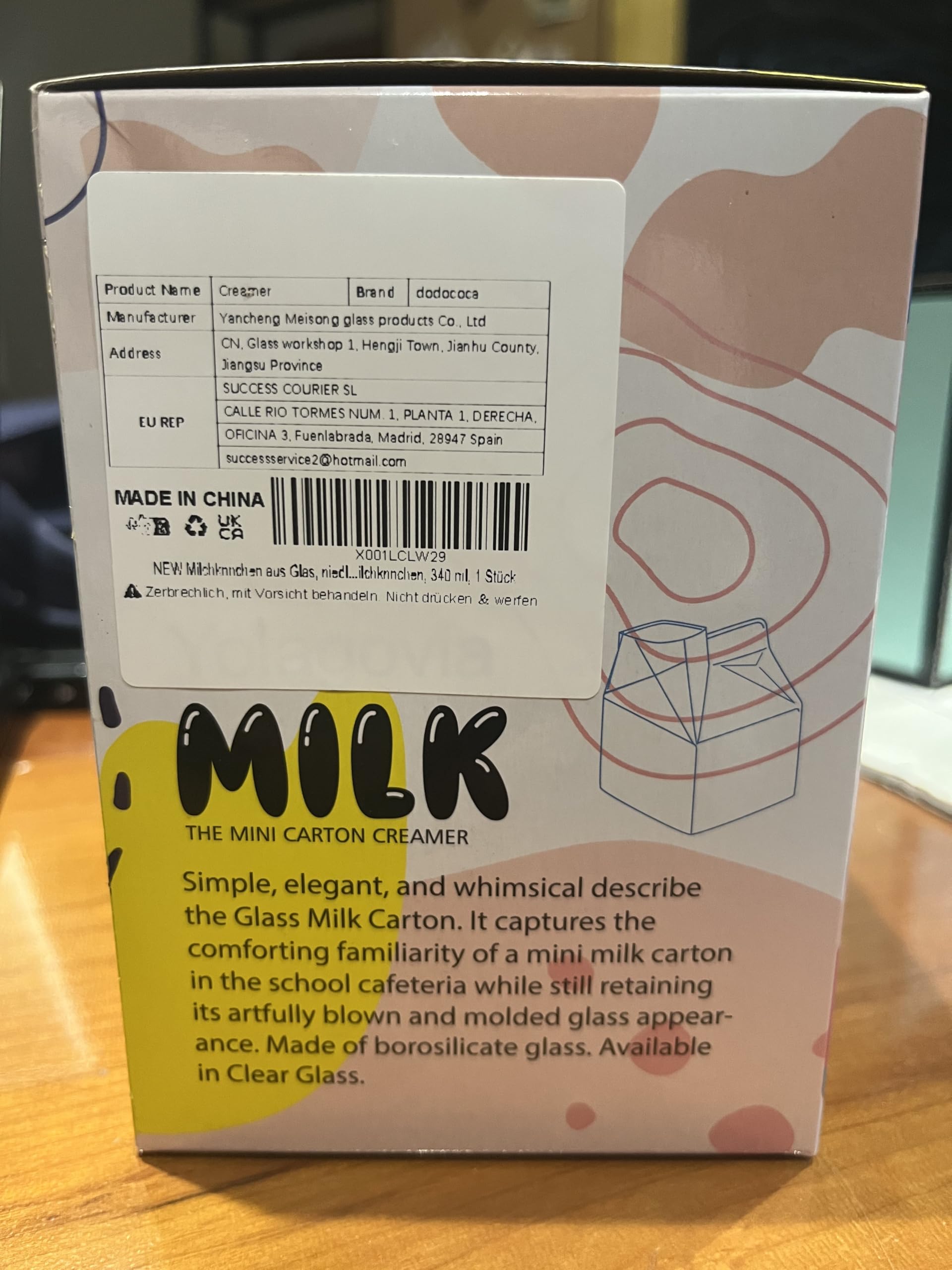 Caraffa per latte in vetro, caraffa carina, trasparente, in cartone del latte, mini lattiera, 350 ml, 1 pezzo