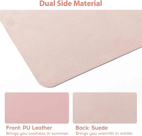 Tapis de Souris Grand Prolongé Mouse Pad Mat XL DOBAOJIA Sous Main Bureau en Cuir Tapis de Portable Pad Écriture pour Bureau/Domicile, PU Étanche + Suède Antidérapant 80 x 40 cm (Rose) - 2