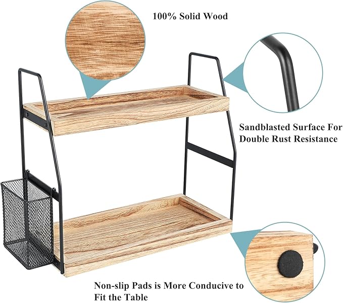 Organizador de Baño de 2 Niveles con Canasta, Estante de Madera para Vanity miniatura 7