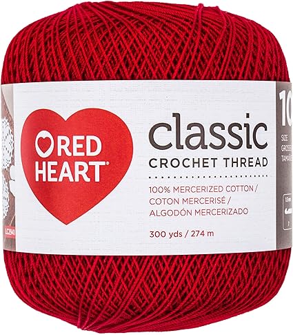 Amazon.com: Red Heart Crochet Thread Yarn, 300 Yards, Victory Red, 1 ...