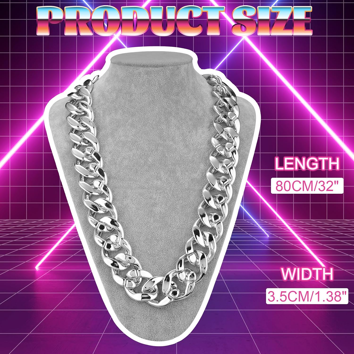 Huquary Big Chain Necklace Detachable Hip Hop Rapper Fake Chain Plastic Necklace 80s 90s Costume