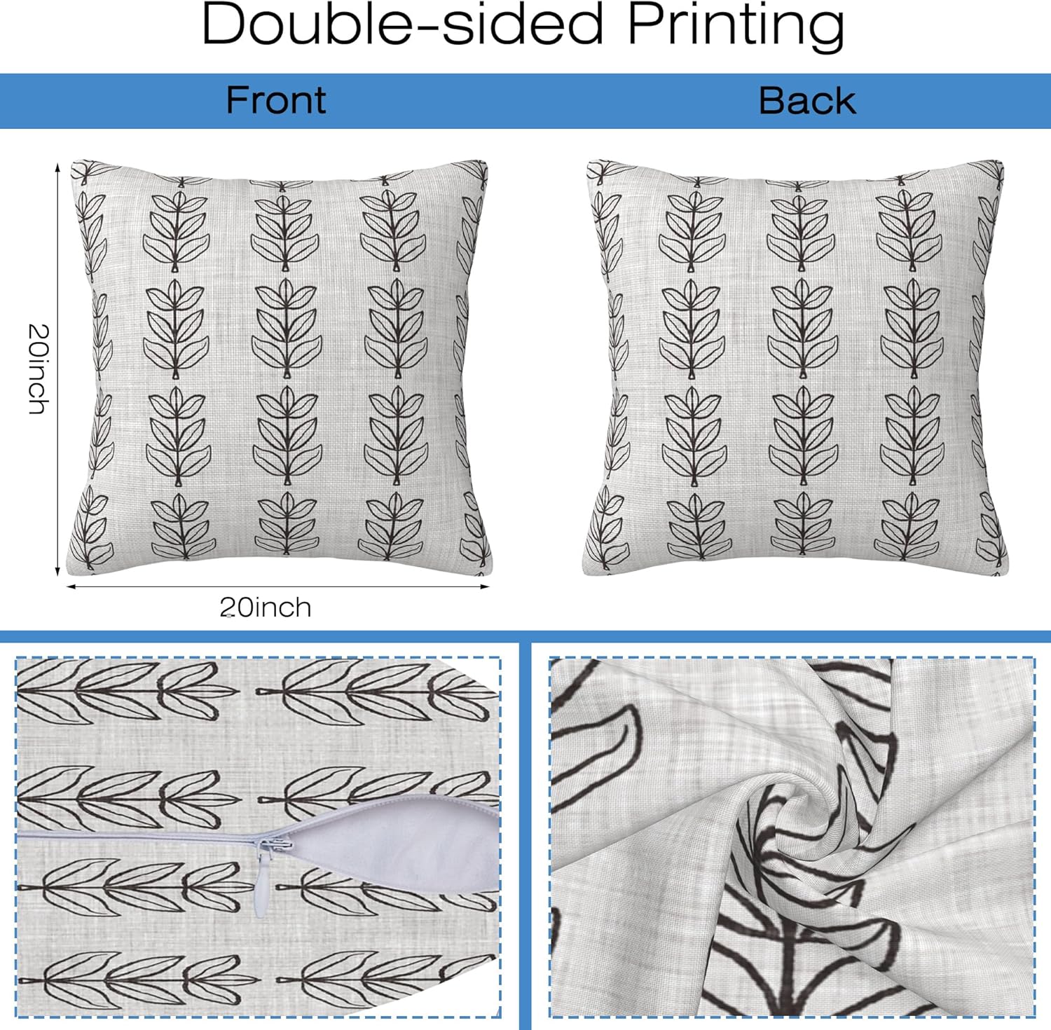 Throw Pillow Covers French Grey Botanical Pillow Covers 20x20 Inch Set of 2 Throw Pillows Decorative Pillow Cases Cushion Covers for Bedroom Livingroom Sofa Farm House - Image 2