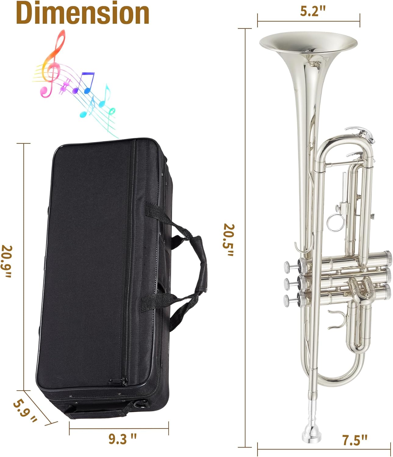B Flat Trumpet, Three-Tone Trumpet, Nickel-Plated & Brass, 乐器 for Beginners