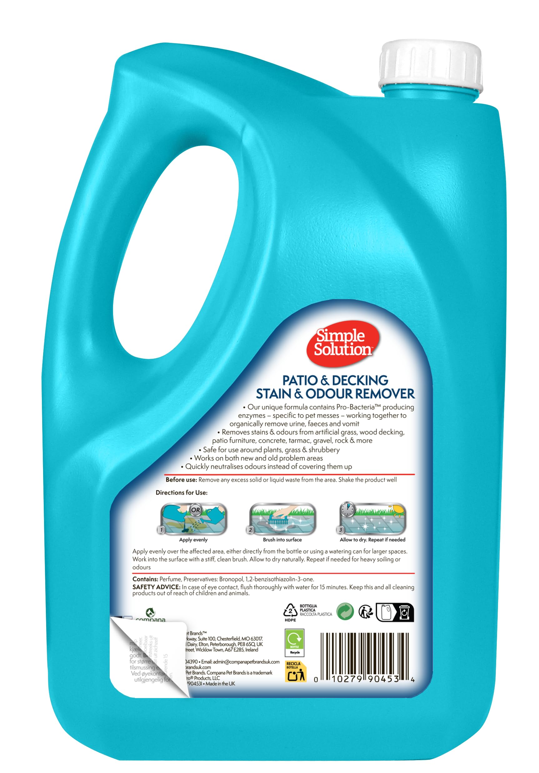Simple Solution Patio & Decking Pet Stain and Odour Remover | Enzymatischer Reiniger mit Pro-Bakterien Reinigungskraft - 4 Liter
