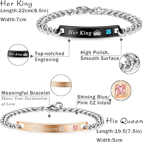 Miniatura 3 de FIBO STEEL Juego de 4 pulseras para parejas para hombres y mujeres con corona de 0315in 8 pulgadas Acero inoxidable