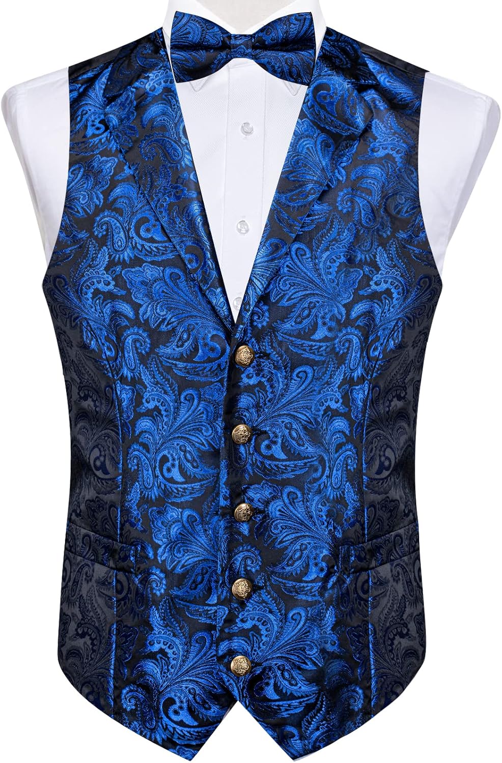 DiBanGu Silk Paisley Vest for Men Wedding Waistcoat and Necktie Bowtie Lapel Pin Set 7PCS Dress Vests for Suit or Tuxedo
