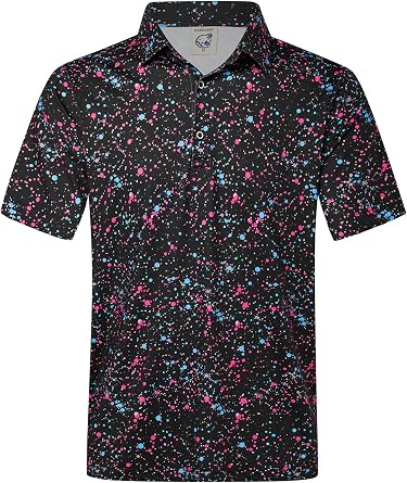 Hardaddy Mens Golf Polo Shirts Dry Fit Short Sleeve Print Patterns Moisture Wicking Collared Funny Golf Shirts for Men