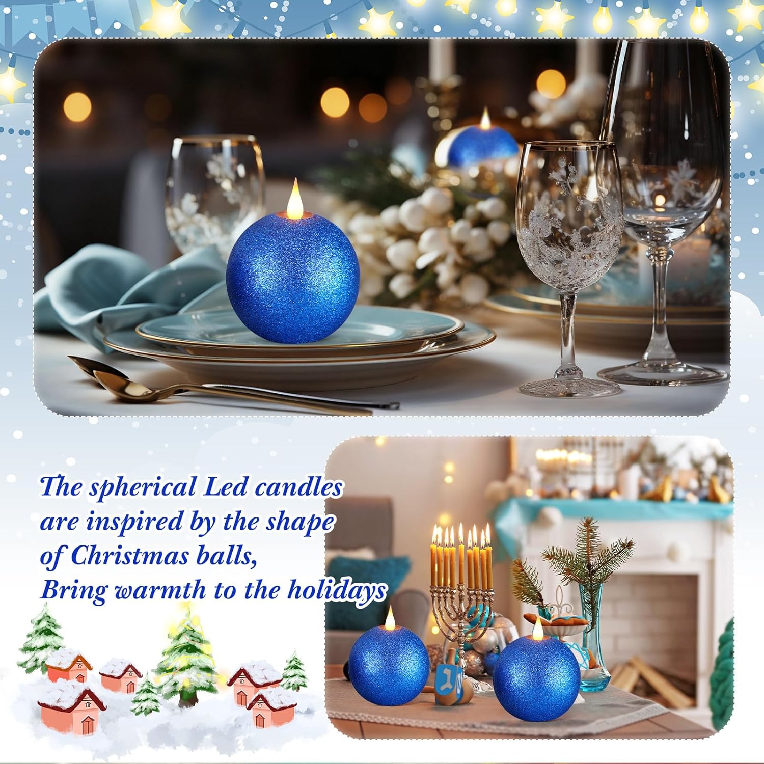 Retisee 2 Pcs Valentines Round Flameless Candles Real Wax with Remote Timer, 4.5″ x 3.8″ LED Glitter Ball Candles Battery Operated 3D Wick Flickering for Valentine's Gift Table Decor(Royal Blue) - Image 5
