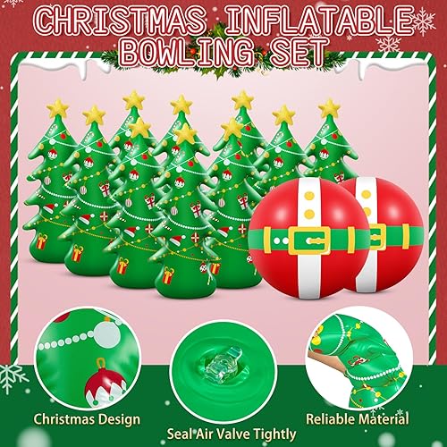 Miniatura 3 de Shappy Juego de bolos inflable gigante de Navidad de 28 pulgadas, juego de bolos inflable gigante de Navidad para fiesta de Navidad, familia,