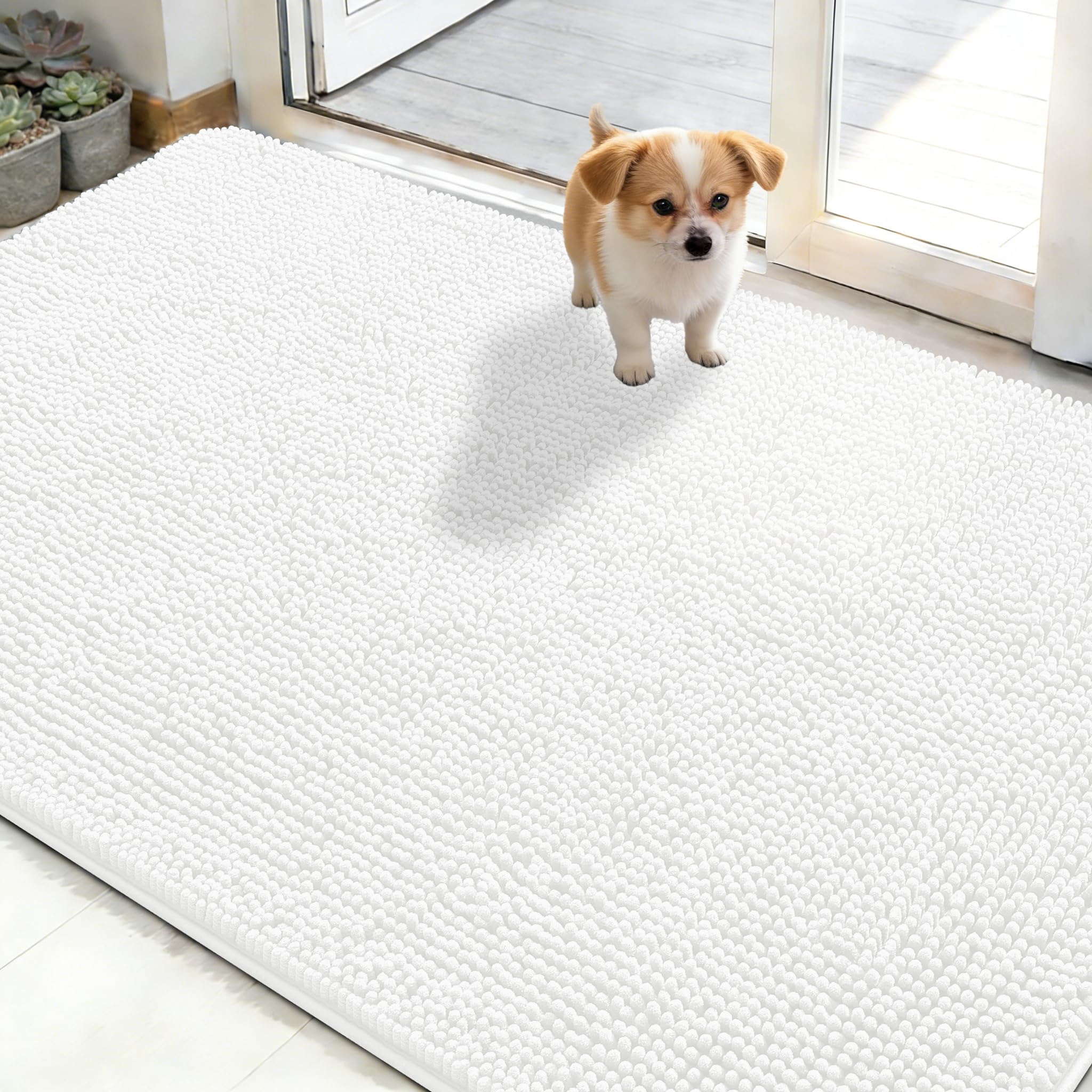 OLANLY Dog Door Mat for Muddy Paws 48x30, Super Absorbent Chenille Mud Mat