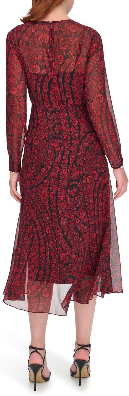 Tommy Hilfiger Women's Long Sleeve High Neck Chiffon Hi Lo Midi Dress - Image 3