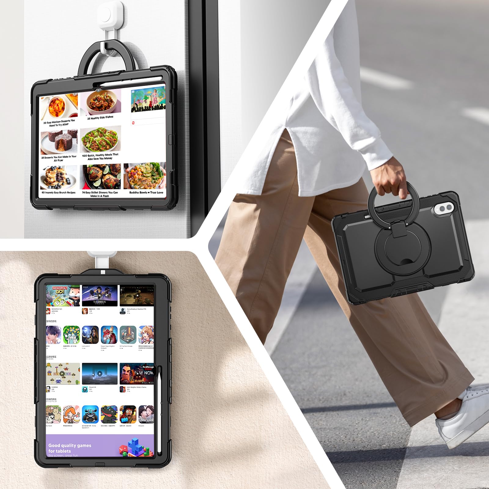 Funda con correa de hombro para Samsung Galaxy Tab S11 Ultra 5G de 14.6 pulgadas 2025, funda protectora a prueba de golpes con soporte, asa, ranura para bolígrafo, correa de hombro ajustable, para