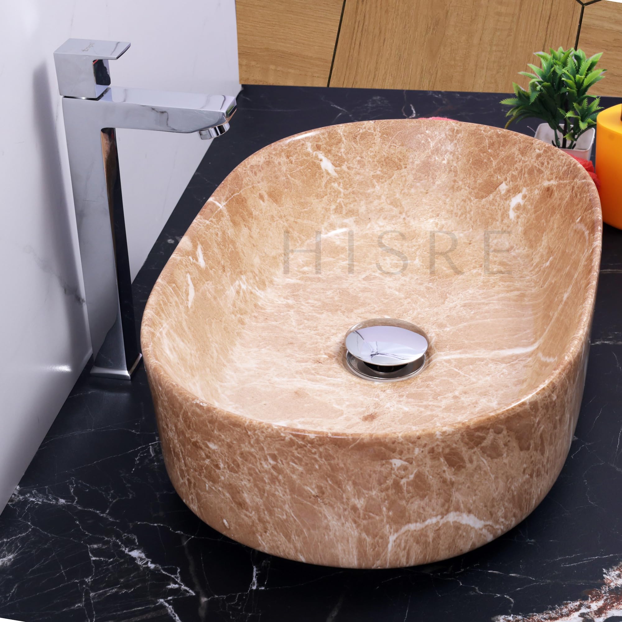 HISRE Table Top Wash Basin For Bathroom | Over Counter Top Wash Basin For Living Room | Washbasin Countertop | Tabletop Ceramic Bathroom Kitchen Sink (20 x 13 x 5.5 Inch) (SKTB1303), photo 4 of 5