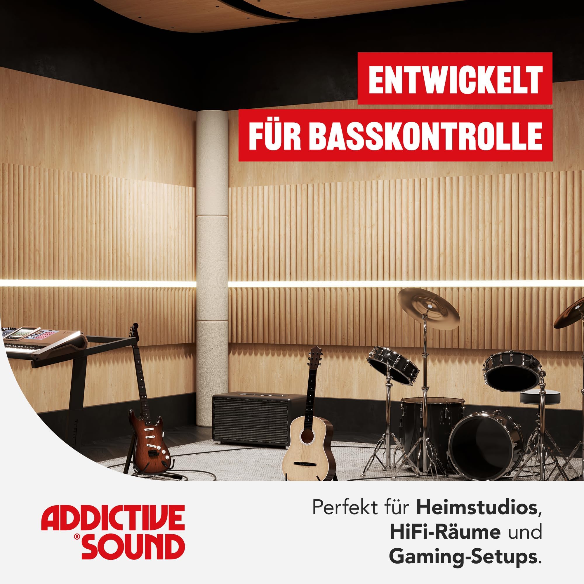 Addictive Sound Bassfalle Rund Standard, Bass Trap 80-210 Hz, Graphit | 98x30 cm, Akustikwolle-Kern, stapelbar und freistehend für Raumecken, EU-produziert, 36 Monate Garantie