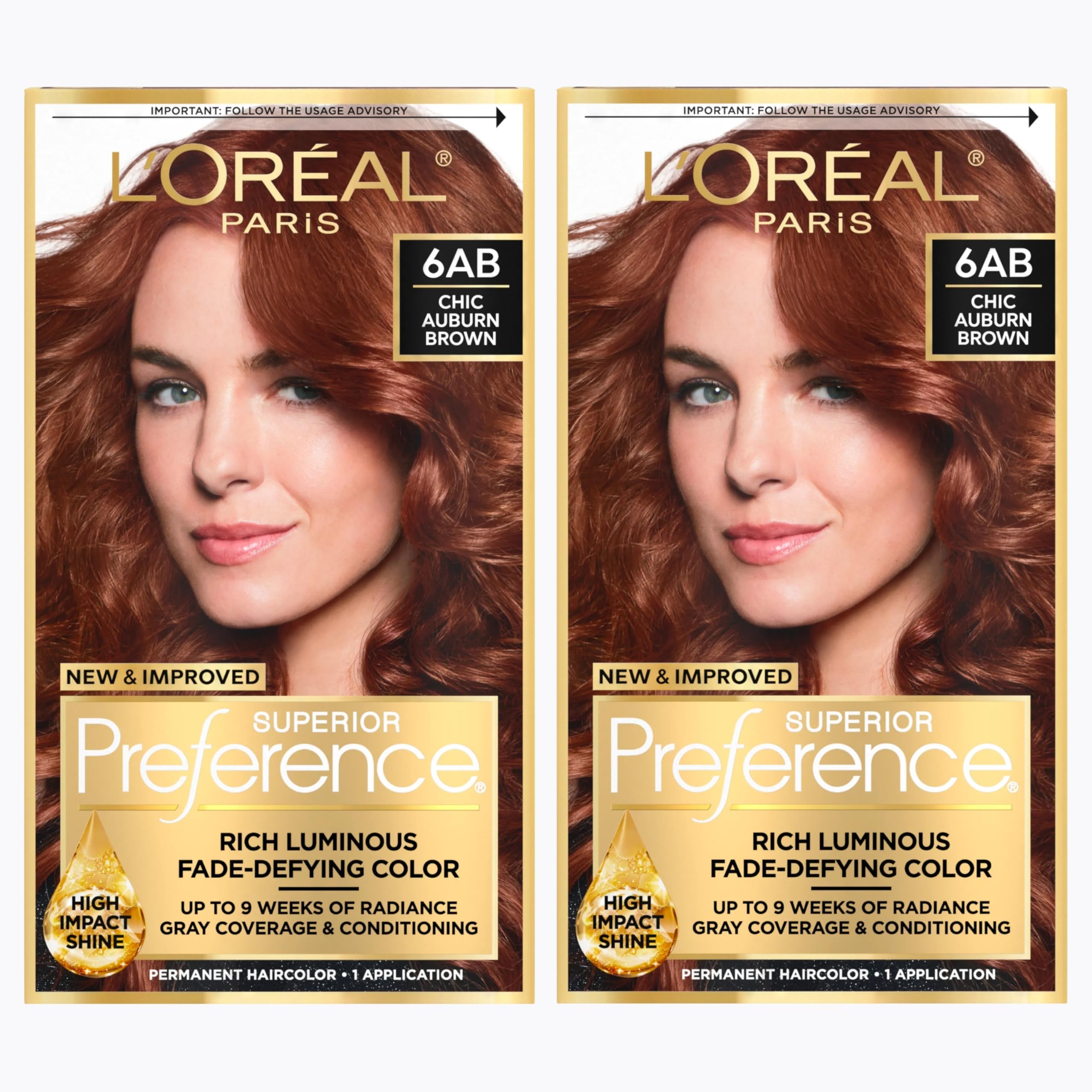 Superior Preference Luminous Fade-Defying Permanent Hair Color, Hair Dye For Up to 9 Weeks of Radiance, Chic Auburn Brown 6AB, 1 Hair Dye Kit (Pack of 2)