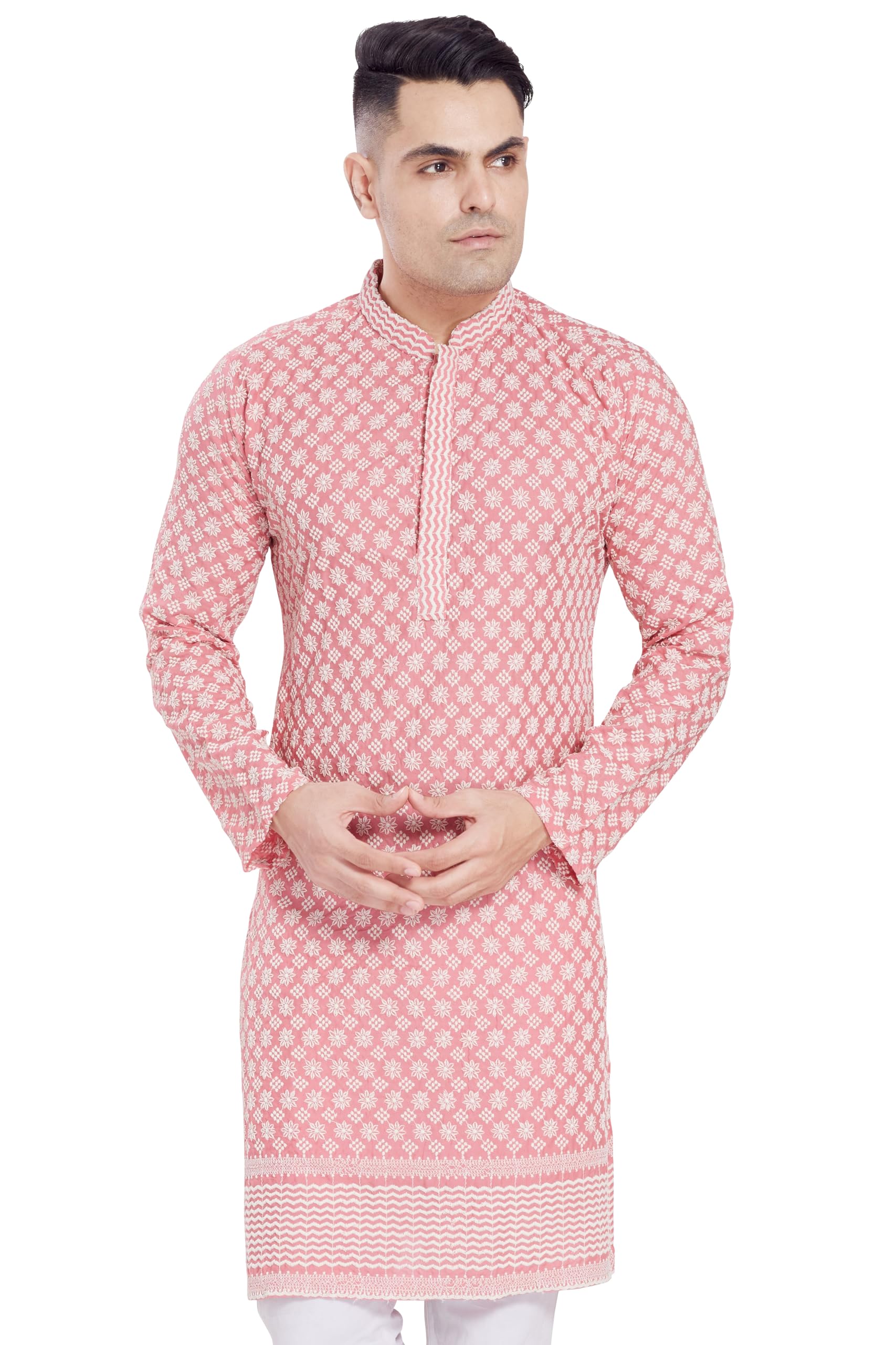 Divisive Men's Thread Embroidered Cotton Blend Only Slim Fit Kurta (Dkrt171_Xl_Gajari)