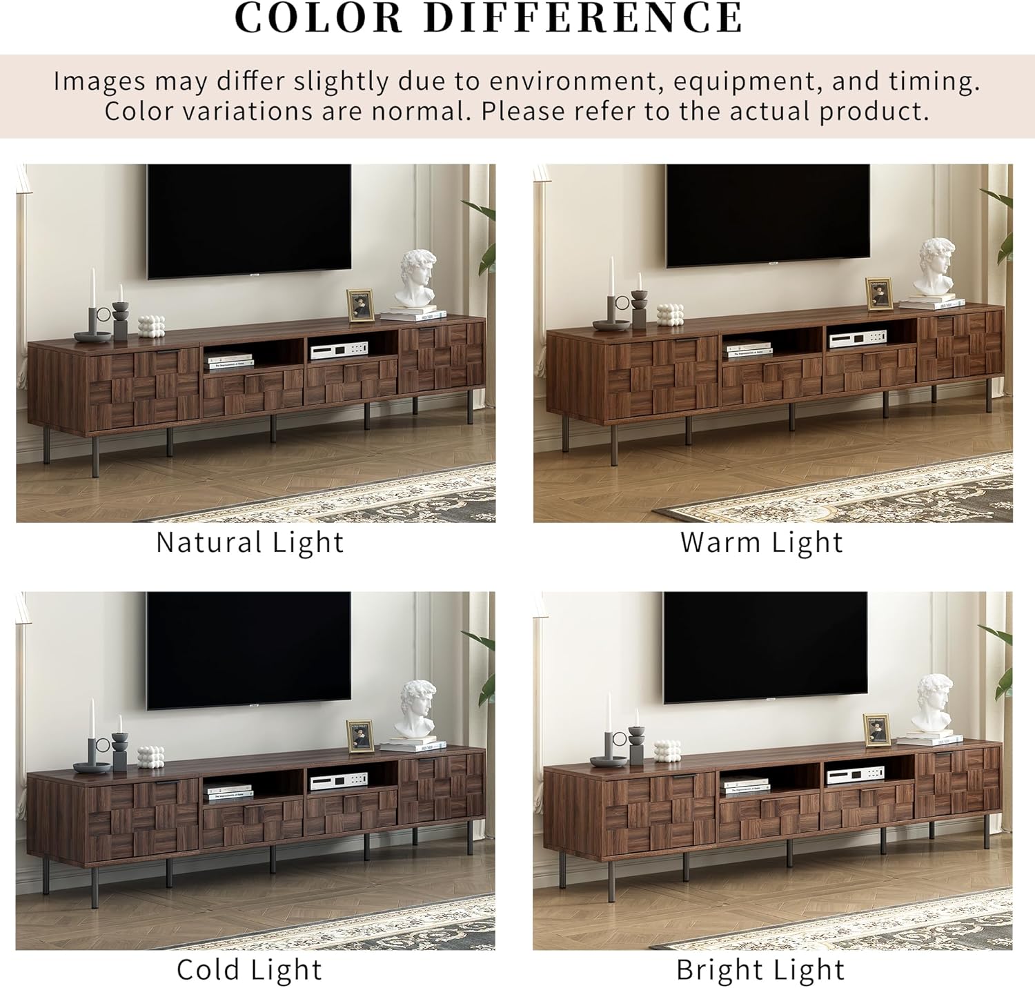 Merax 80" TV Stand for TVs Up to 85", Modern Entertainment Center with 2 Drawers, 2 Doors, and Open Space, Media Console with Unique Mosaic Front Design for Living Room