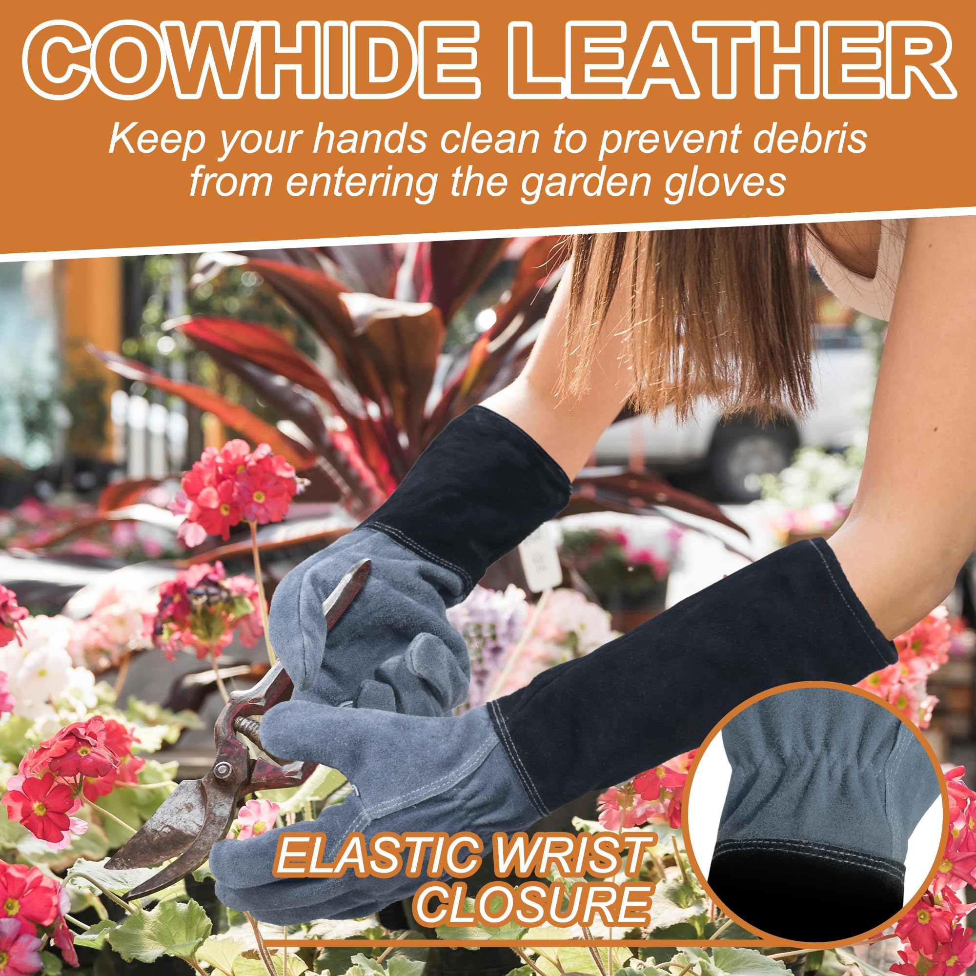 HLDD HANDLANDY Rose Pruning Gloves for Women & Men, Long Thorn Proof Leather Gardening Gloves with Forearm Protection - Image 2