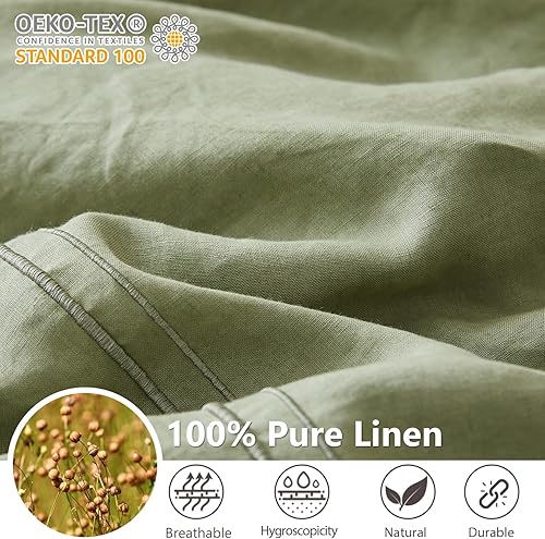 Miniatura 3 de Simple&Opulence Juego de funda de edredón 100% lino lavado de 104 x 92 pulgadas, juego de edredón suave de 3 piezas, doble bordado con cierre de