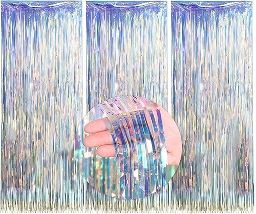 Miniatura 14 de 3 paquetes de cortinas de papel de aluminio de 9.8 x 3.28 pies, cortinas de flecos metálicos iridiscentes de oropel metálico iridiscente