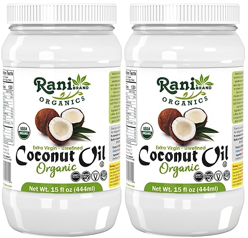 Miniatura 1 de Rani Aceite de coco virgen extra orgánico, sin refinar, 15 onzas líquidas (15.0 fl oz), paquete de 2, prensado en frío, sin OMG, sin gluten, kosher,