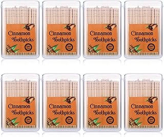Gerrii 800 Pcs Cinnamon Toothpicks 8 Boxes Wooden Cinnamon Toothpicks for Adults Cinnamon Flavored Toothpicks with Clear Plastic Boxes, 100 Pcs for Each Box