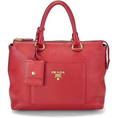 Prada, Pre-Loved Red Vitello Daino Front Pocket Tote, Red