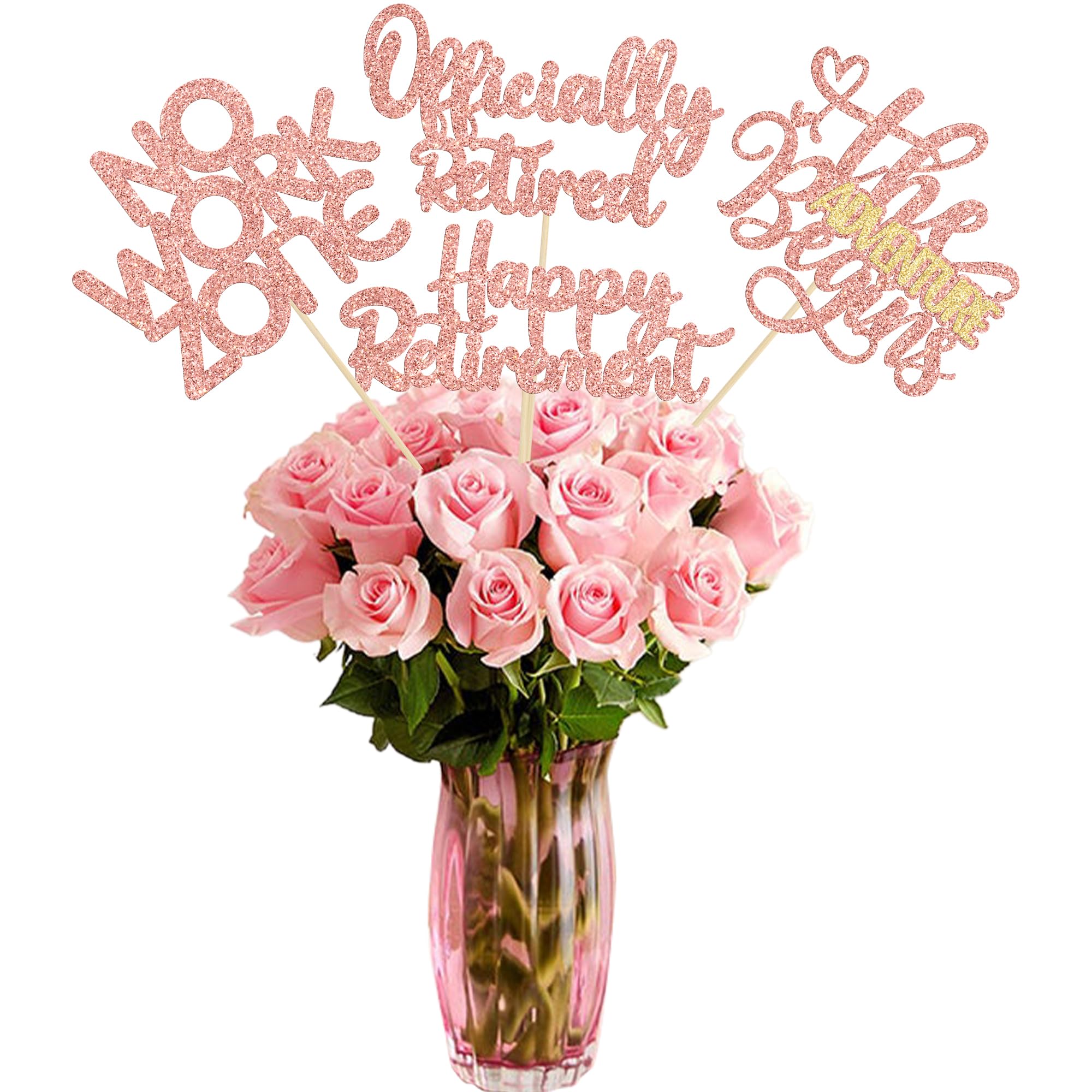 Ephlyn 16Pcs Happy Retirement Centerpiece Sticks Officially Retired Table Flower Centerpieces Sticks No Work Zone Floral Decorations for Farewell