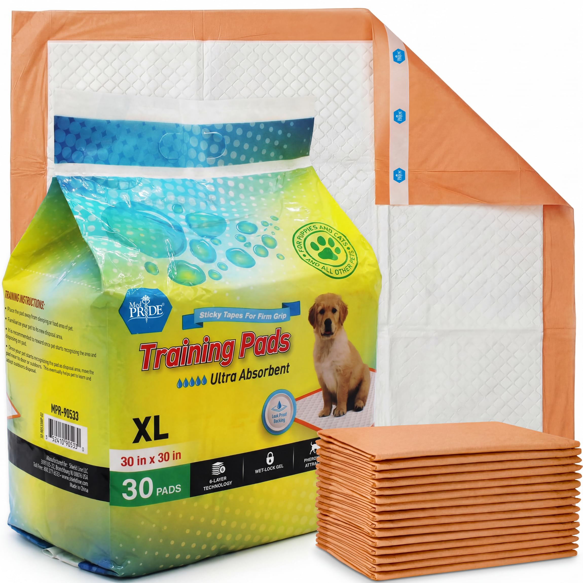 MED PRIDE Lot de 30 tapis de dressage pour chien avec appât jetables, ultra absorbants avec technologie à 6 couches - Anti-fuites et imperméables pour chiens, chats, lapins [76,2 x 76,2 cm]