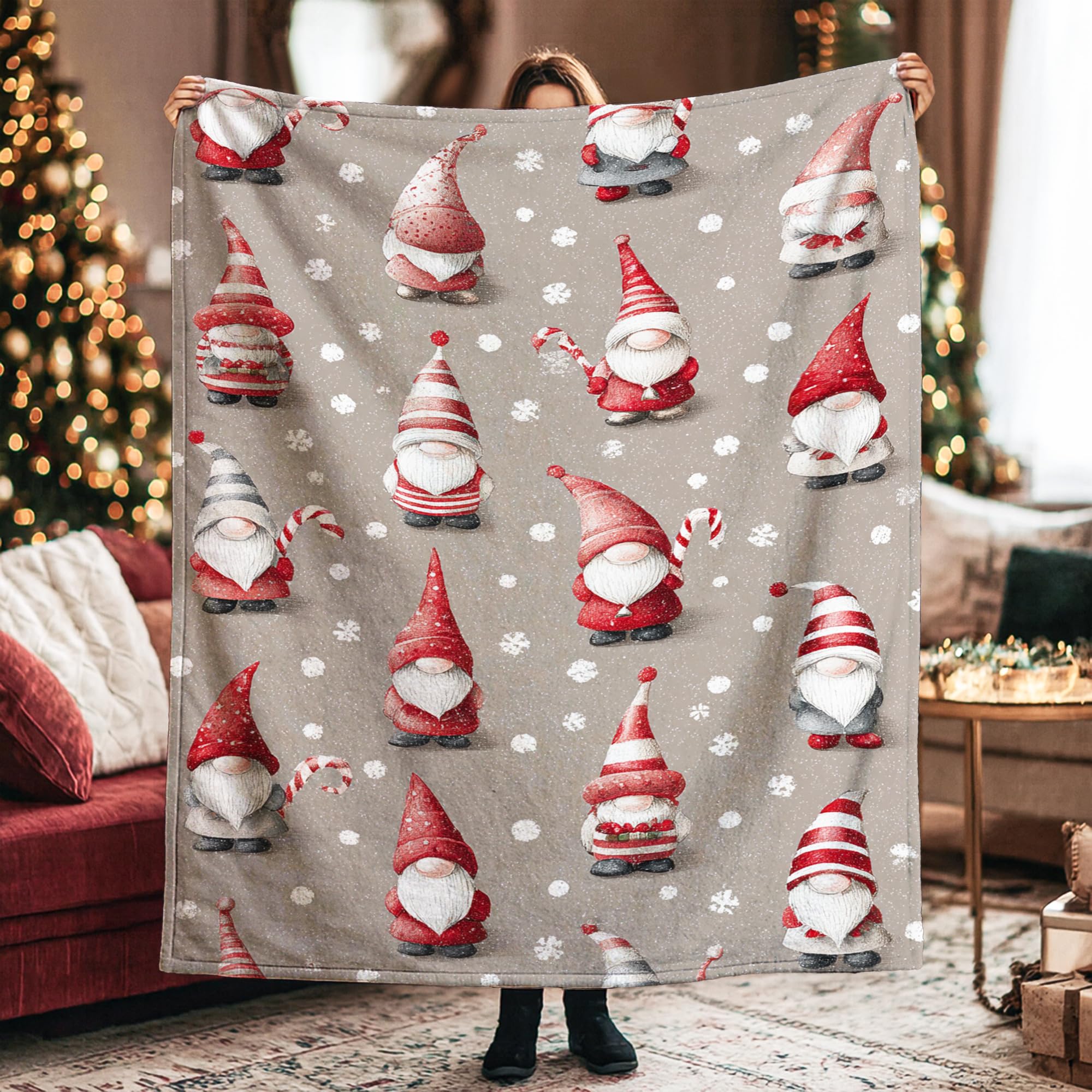 Couverture de Noël cadeau idéal plaid flanelle motif sucre d'orge pour lit