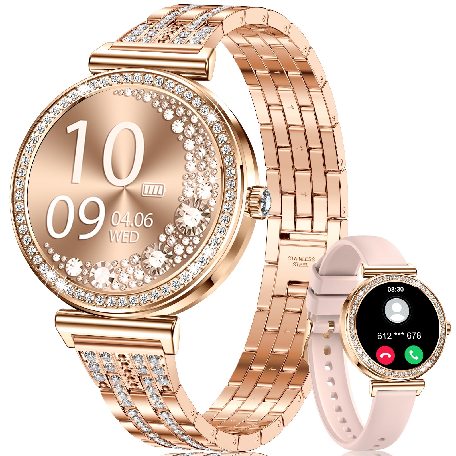 CIVO Reloj Inteligente Mujer Llamadas: 1.27" TFT Bluetooth Compatible Android iOS - Arterial Presion Deportivo Impermeable Podometro Smartwatch Oro Rosa