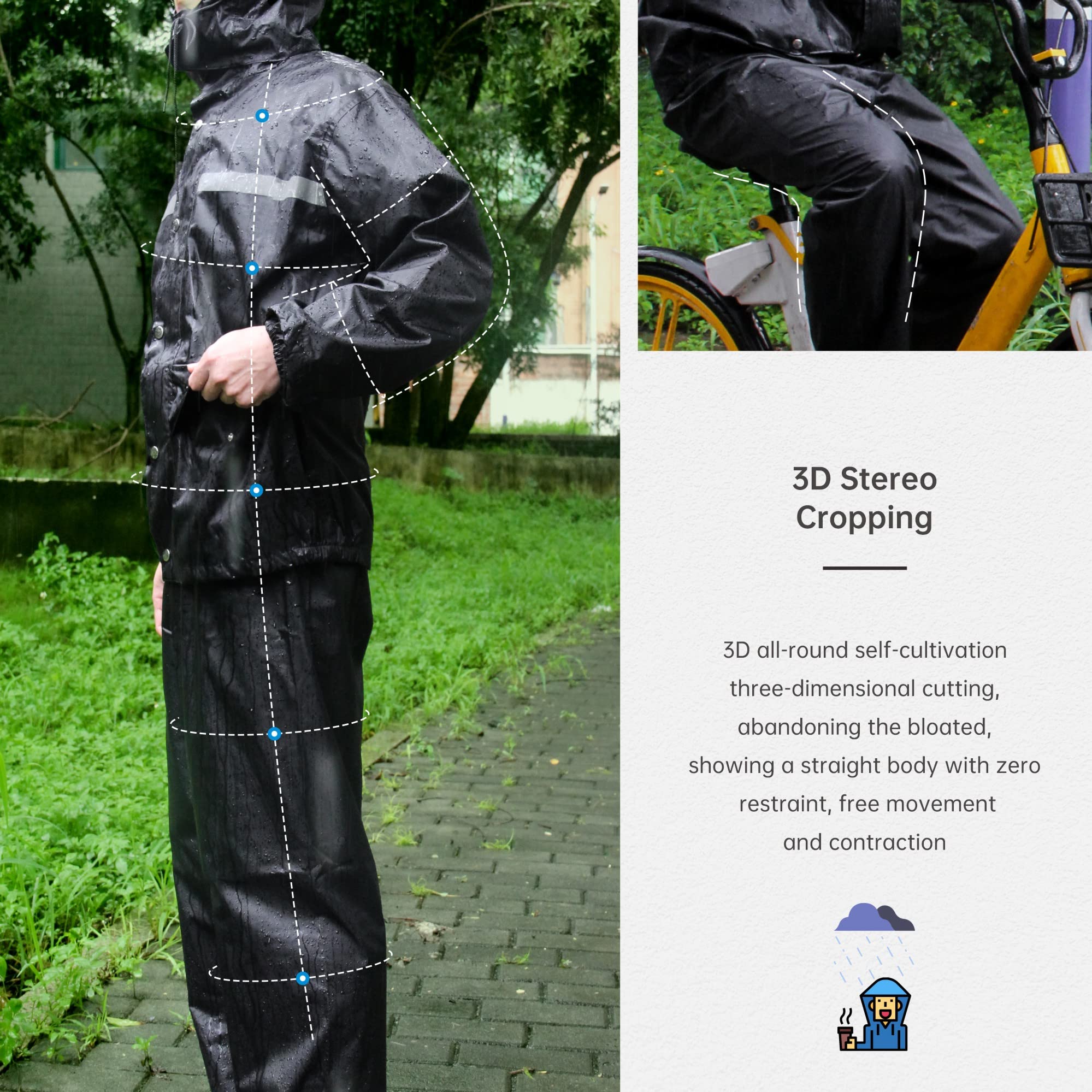Combinaison de Pluie Imperméable pour Homme Avec Capuche et Pantalon de Cyclisme Avec Bande Réfléchissante Sûre