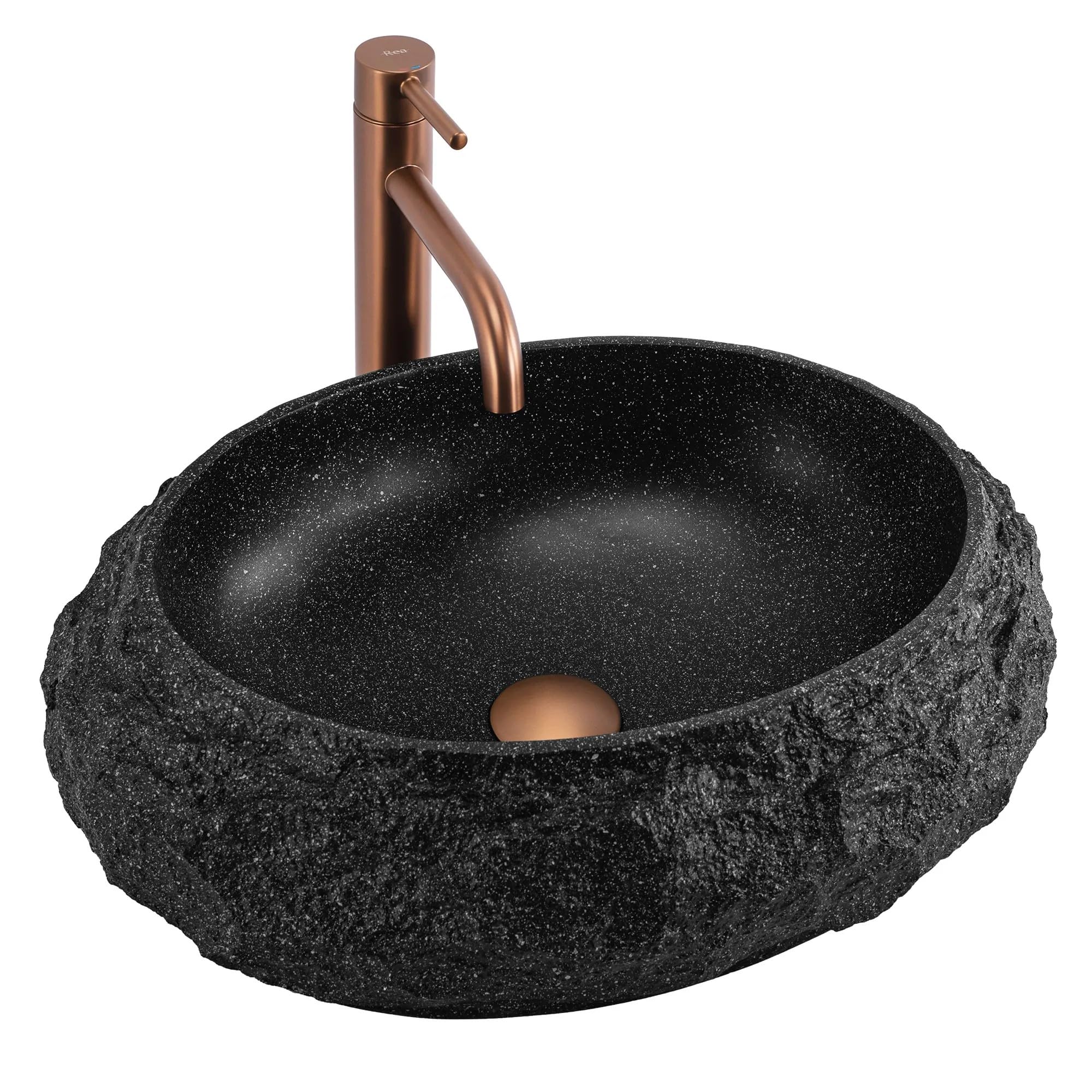 Rea - Lavabo sobre encimera Mika - Piedra Compuesta Artificial - Negro - 48x38x11,5 cm