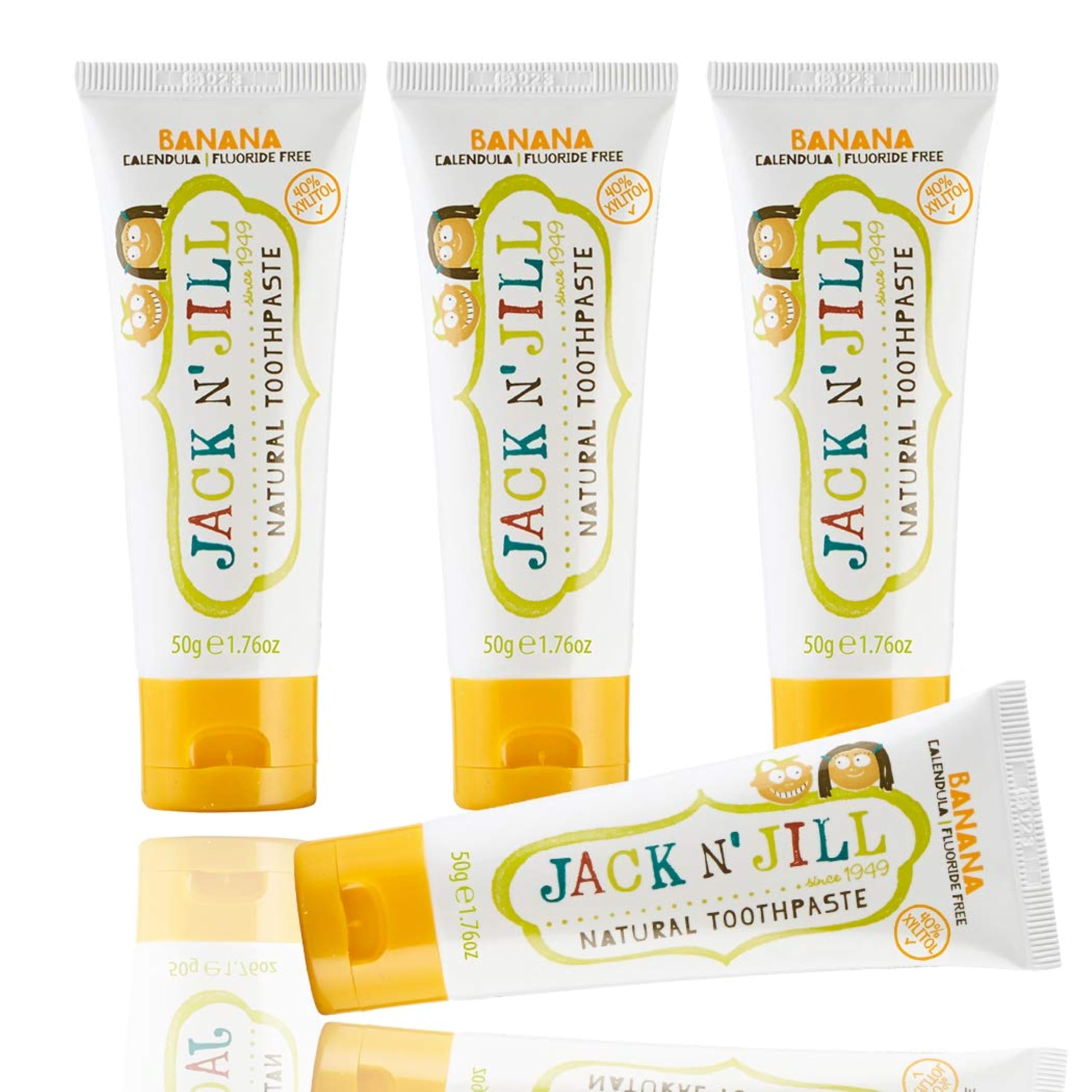 Natural Toothpaste for Baby and Infants - Fluoride Free Training Toothpaste, 40% Xylitol, BPA Free - Banana, 1.76 oz (Pack of 4)