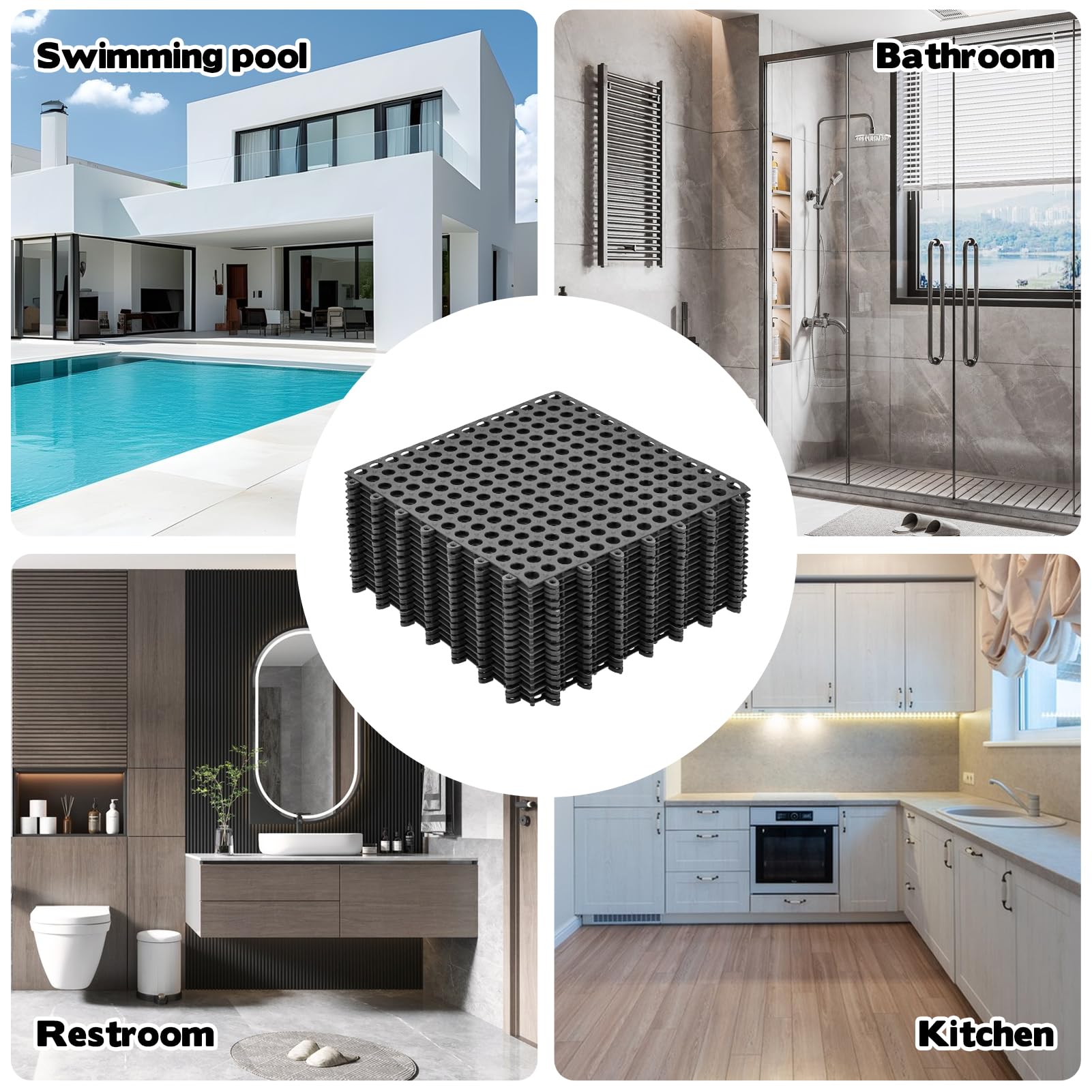 50 PCS Drainage Interlocking Tiles Bulk 11.8'' x 11.8'' Modular Interlocking Cushion Non Slip TPE Pool Deck Drain Mats with Drain Holes Splicing Garage Floor Tiles for Bathroom Kitchen Patio Pool Deck — Amazon image 7