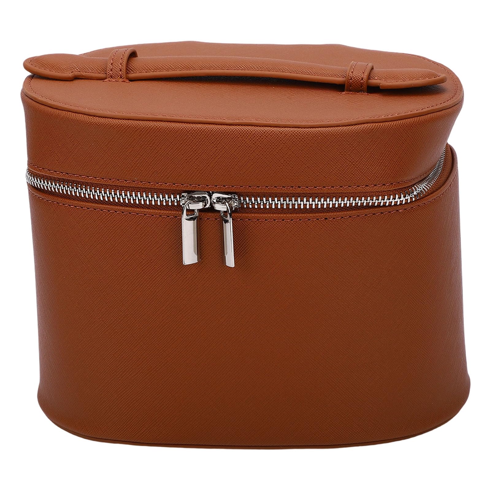 Cryfokt Borsa per il Trucco con Divisori Rimovibili Elegante e Compatta per L'uso Quotidiano Donna Organizer Toilette Viaggio in Pelle PU (Marrone caffè)