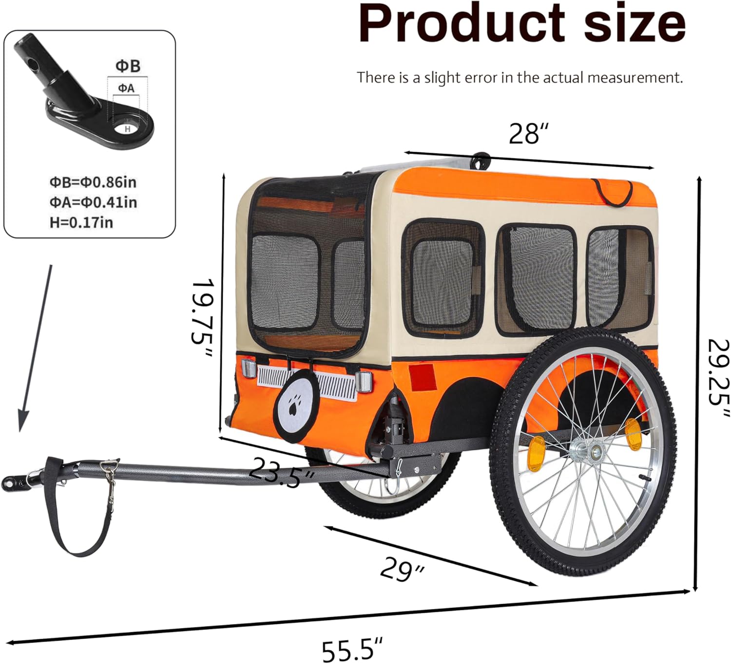 Large Folding Bike Trailer for Dogs - 20×2 1/8 Inches Wheels, Heavy-Duty Steel Frame, Spacious Design, All-Terrain Cycling, Jogging & Camping Adventure