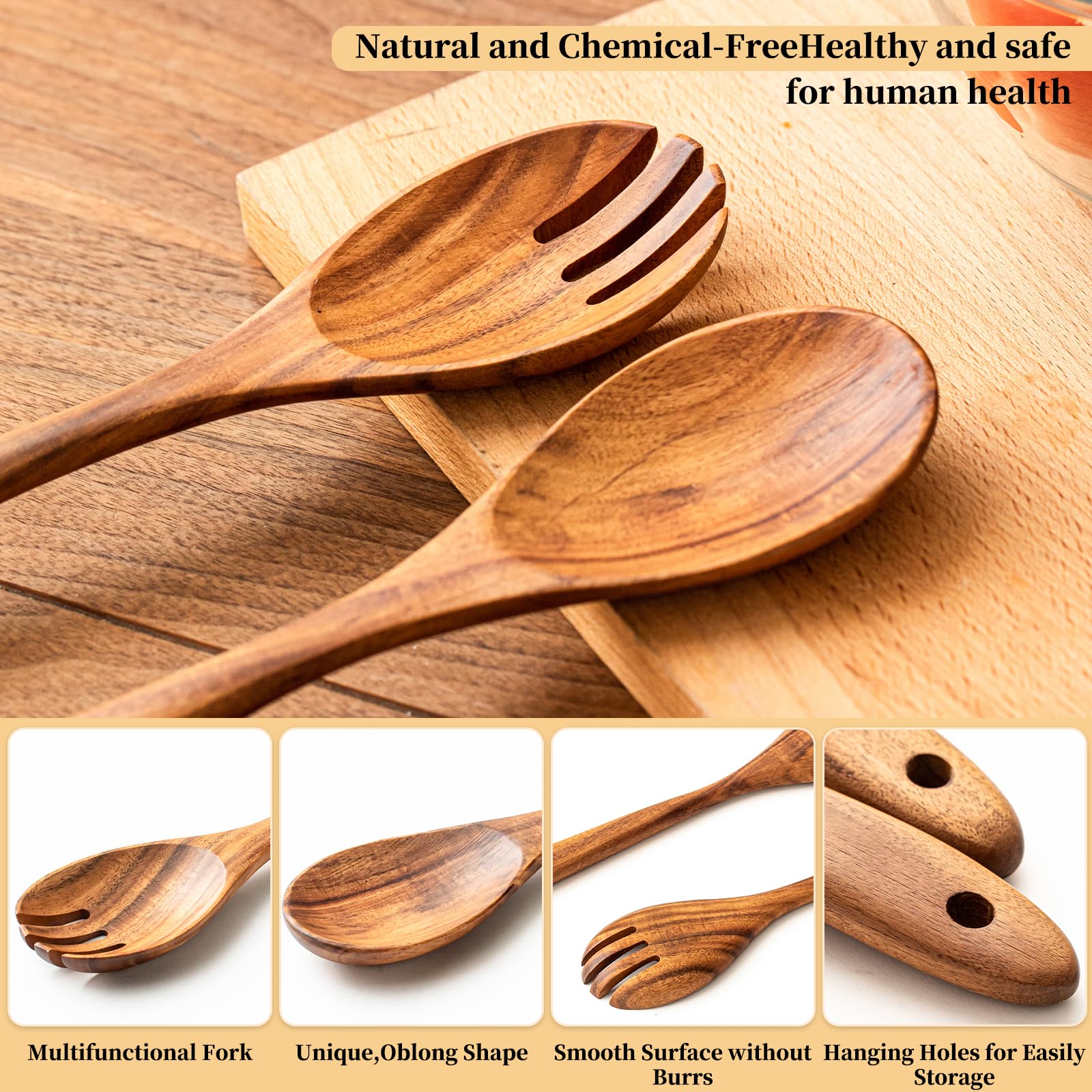 Gudamaye Acacia Salad Server Set - Long Handle -3 Gudamaye Acacia Salad Server Set - Long Handle -3