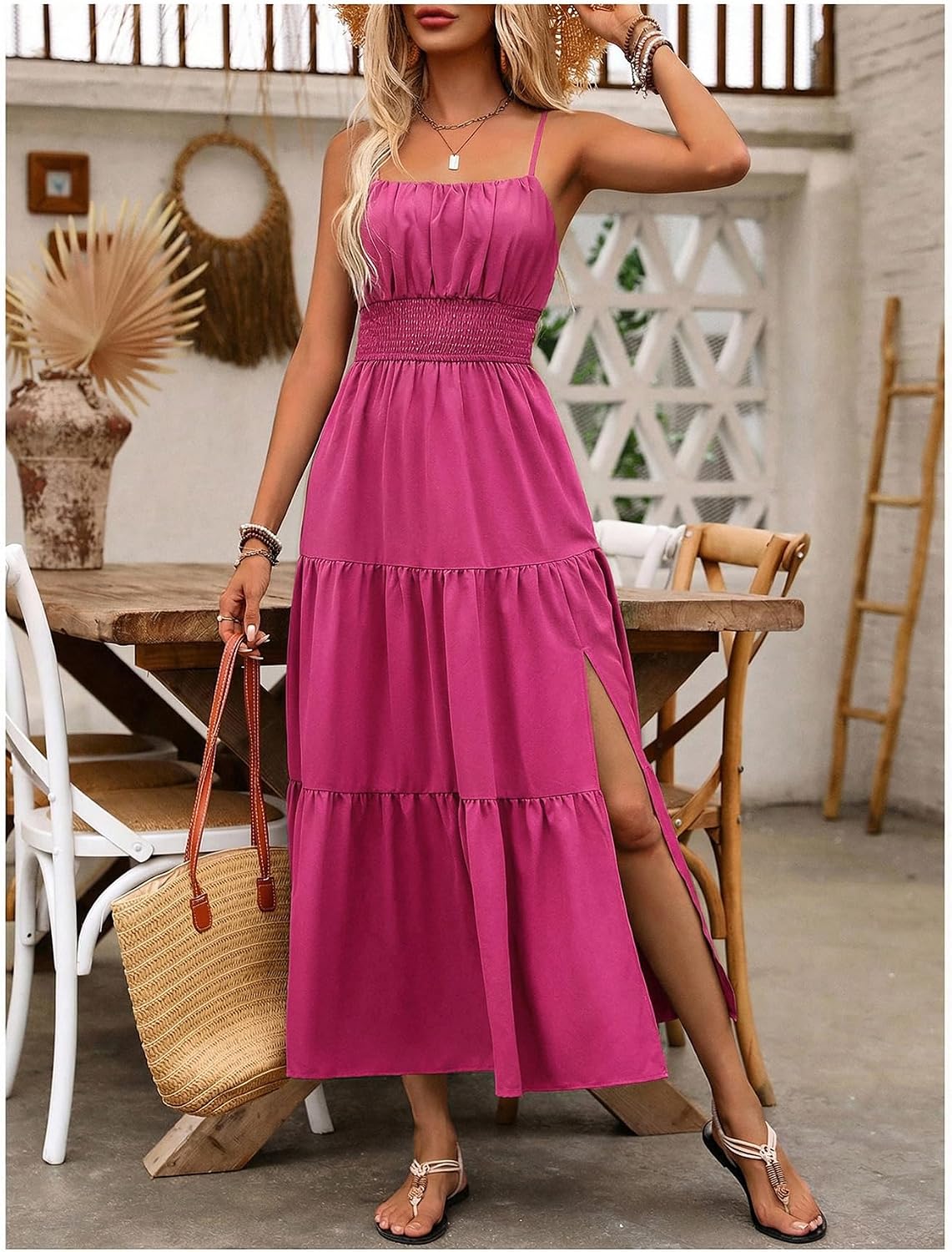 BEAUDRM Women's Summer Maxi Dresses Boho Summer Wedding Guest Dress Beach Vacation Outfits Cruise Flowy Milkmaid Sundresses