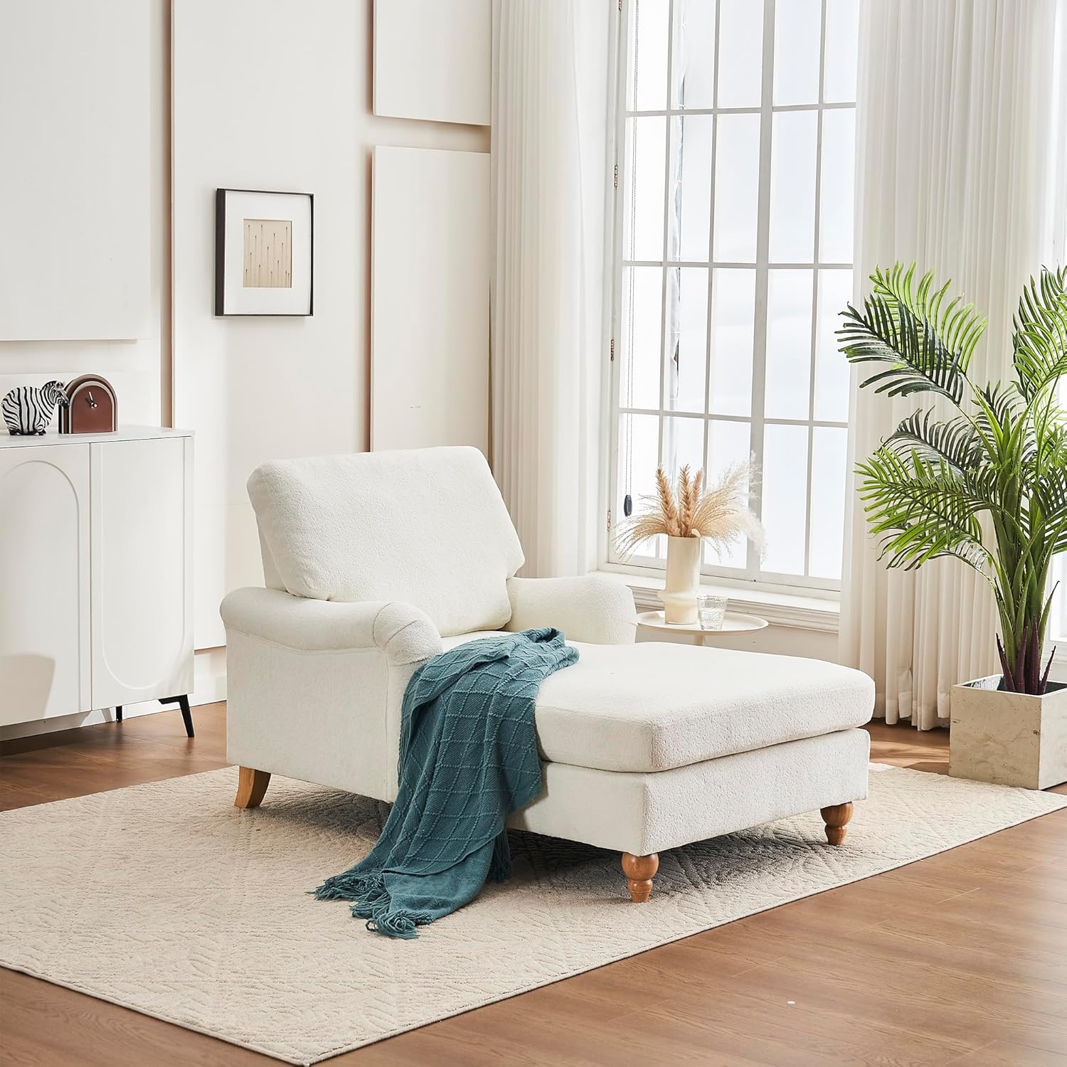 Chaise Lounge Chair Indoor, 66.5" Oversized Chaise, Chenille Reading Chairs with 3-Gear Adjustable Backrest, Lounger Chair Indoor with Pillow and Armrests for Living Room and Apartment (Beige)